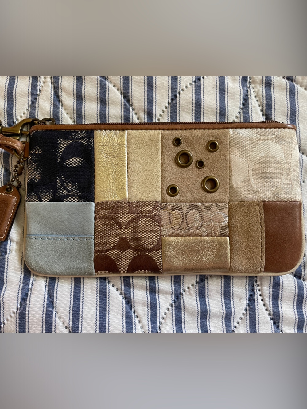 Coach Patchwork VINTAGE CLASSIC Wristlet in Tan, Brown, Beige & Gold Accents